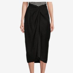 New AREA STARS Black Neela Draped Midi Skirt Size Small
